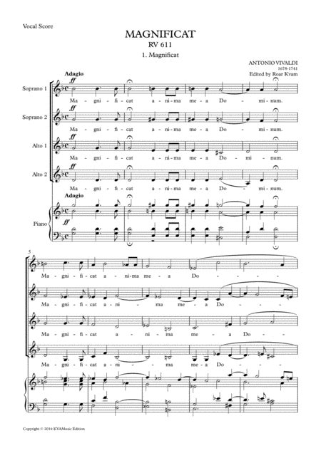 Vivaldi: Magnificat In G Minor RV611, (SA Soli, SSAA Choir, Vocal Score)